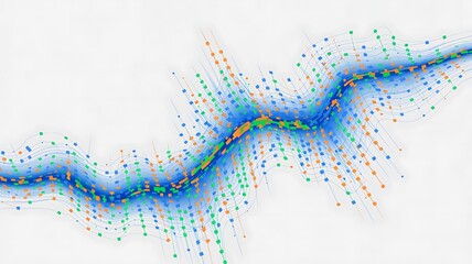 Fototapeta premium Vibrant data visualization featuring a wavy line with colorful dots on a white background