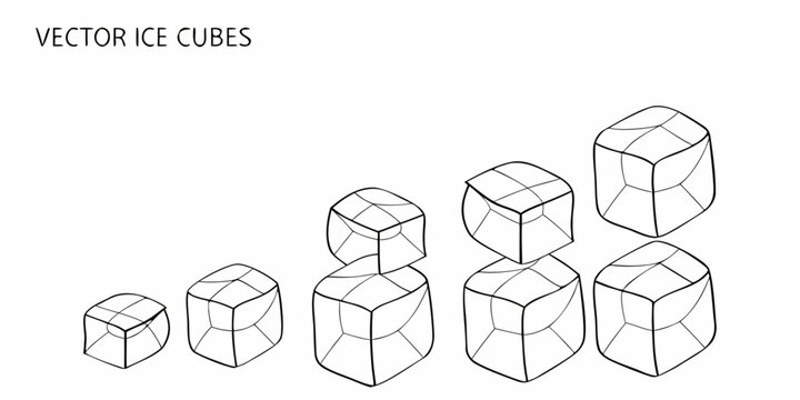 Vector Ice Cubes In Line Art Style Graduated Size Progression