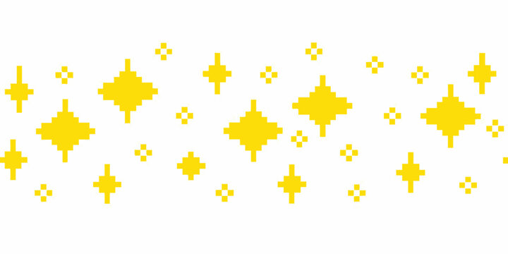 Yellow pixelated star confetti pattern on a white background