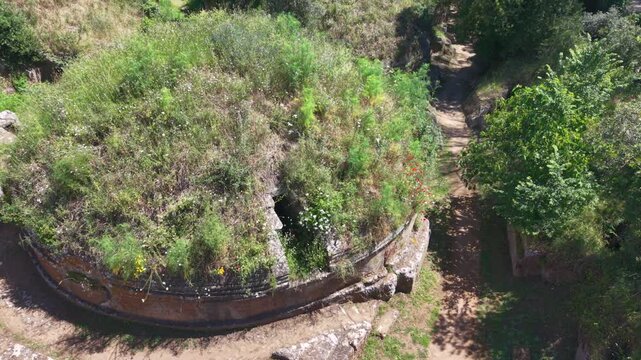 Necropoli della Banditaccia, Cerveteri, Lazio, Italy. Aerial drone video