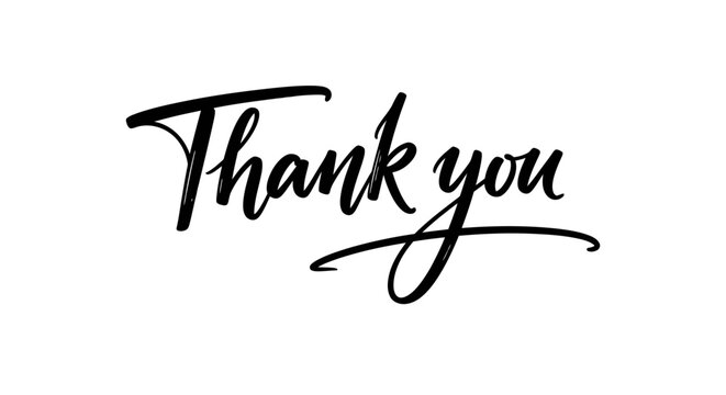 Elegant Handwritten "Thank You" Text in Script Font, isolated white background.
