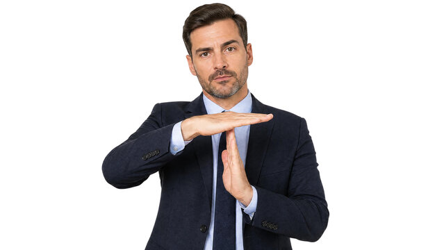Serious Businessman Making Time Out Hand Gesture Isolated