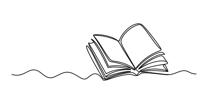 Continuous single line drawing of an open book with pages spread out showing a simple artistic style for school education and reading concept design Vector, illustration