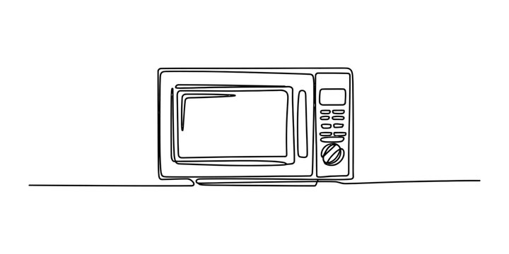 Continuous single line drawing of a kitchen microwave oven for cooking food and heating meals in a simple minimalist style for modern home appliance design Vector, illustration