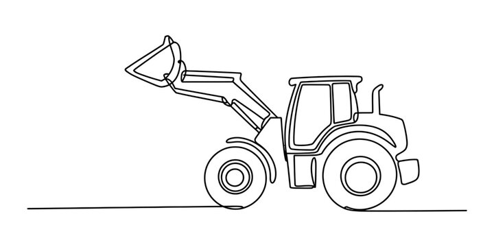Continuous single line drawing of a heavy construction tractor loader machine used for earth moving and building work on a simple minimal style illustration Vector, illustration