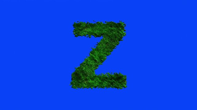 Animated alphabet letters with grass texture and blue screen.