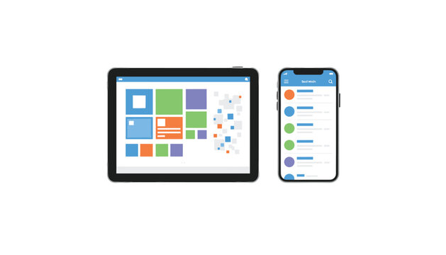Modern tablet and smartphone digital screens showcasing clean responsive website interface layouts and app designs.