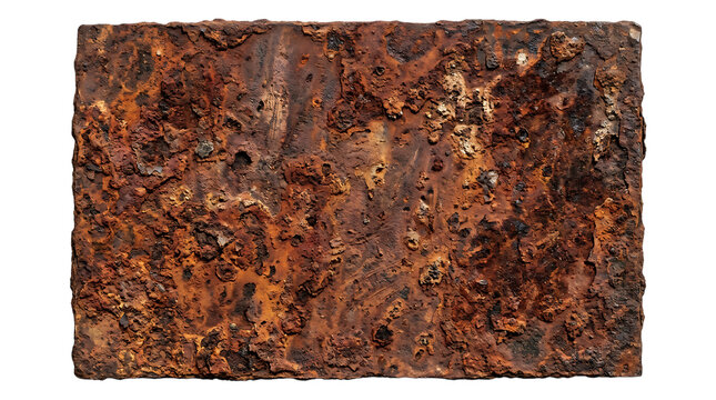 Severely corroded rusted metal plate texture isolated on transparent background