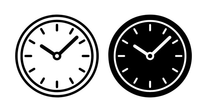 Clock Icons, Time Symbols, Analog Watch Faces, Minimalist Timekeeping Graphics