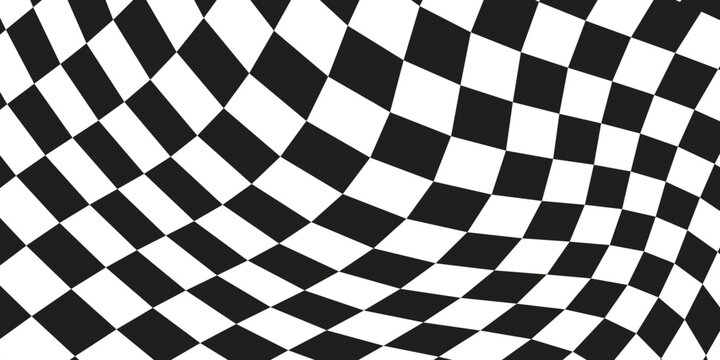 Abstract Wavy Checkerboard Pattern Black and White Optical Illusion Background