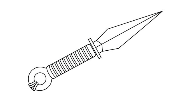 Japanese kunai ninja dagger sketch showing a sharp triangular blade and ring handle for martial arts and weapon themes.