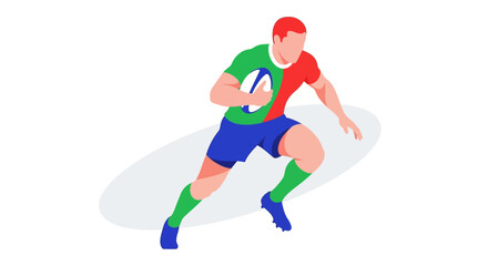 Obraz premium Rugby Player Running with Ball, Action Sport Illustration, Dynamic Movement