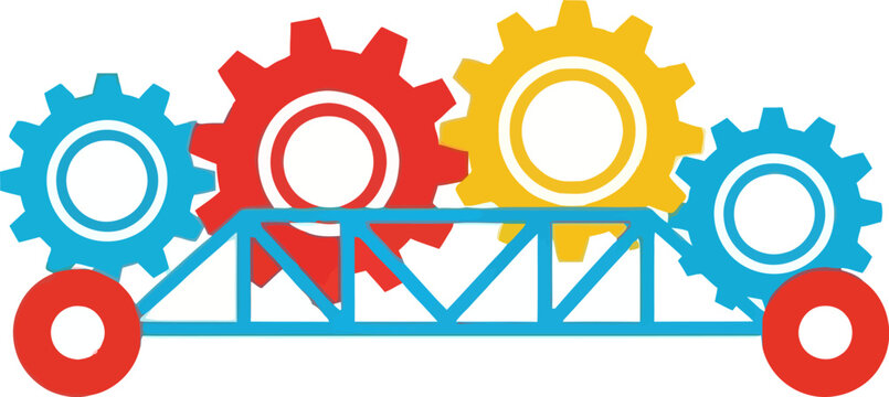 Colorful gears on a mechanism.