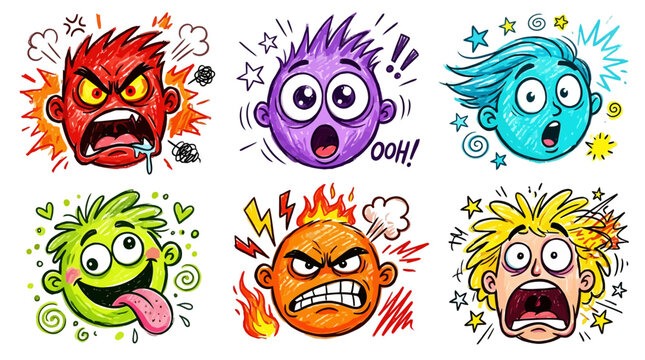 Cartoon faces with different expressions.