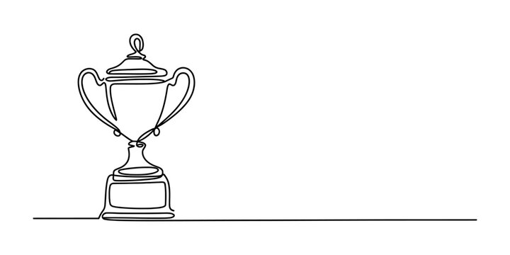 Continuous single line drawing of a trophy cup representing victory and success in a minimalist art style illustration for sports and business achievement concepts Vector, illustration