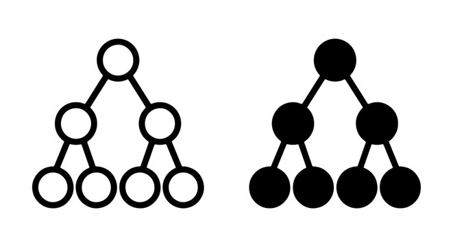 Binary Tree Data Structure Icons, Black and White Algorithm Concepts, Computer Science Logic