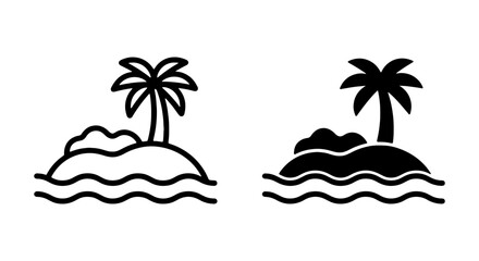 Tropical Island Icons, Palm Tree Beach Vector Graphics, Ocean Wave Paradise Symbols © TAMIM