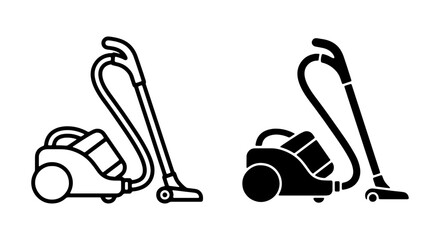 Vacuum Cleaner Icons, Upright and Canister Styles, Black and White Vector Graphics for Cleaning Services © TAMIM