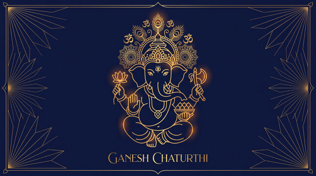 Royal Golden Lord Ganesha Artwork with Sacred Offerings for Elegant Ganesh Chaturthi Greetings
