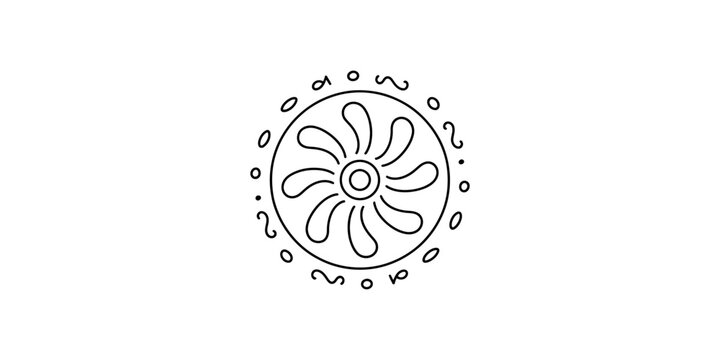 Black and white hand drawn circular mandala doodle element with flower petals and decorative wavy lines for artistic design and creative graphic projects Vector, illustration