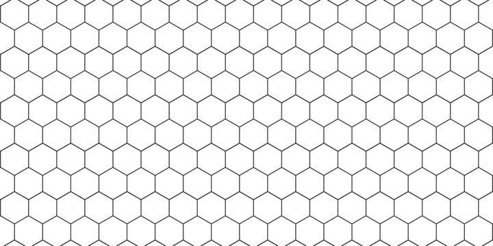 Black seamless hexagon pattern. Repeating honeycomb texture background. Geometric hexagonal halftone tech overlay backdrop. Abstract repeated hex texture. Vector retro technology dot wallpaper