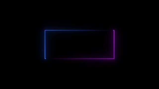 Square rectangle picture frame with two tone neon color motion graphic on isolated black background.