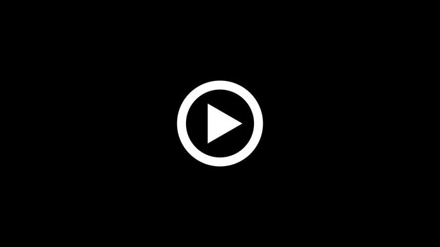 Media Player Button Icon Animation.Play button icon animation on circle . video player icon triangle shape button icon animation with black background.full video.