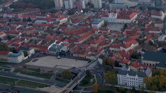 Aerial view around the old town city  Győr or Gy&ouml;r in Hungary on a cloudy autumn day