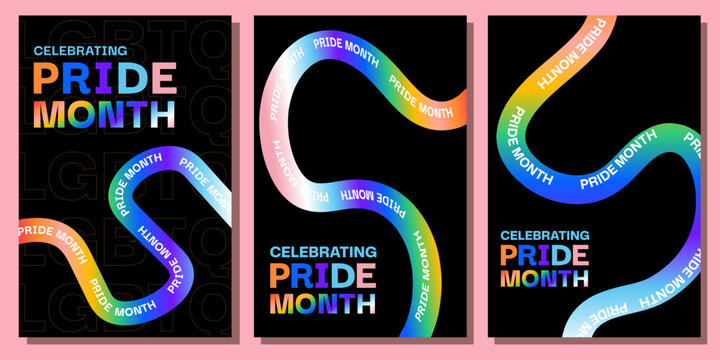 Celebrating pride month with colorful rainbow ribbons vector eps illustration.