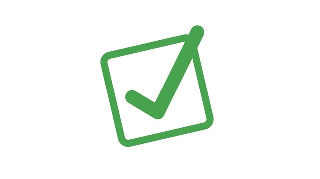 Green Checkmark or confirm Animation Icon for verify complete sign, approval, success, yes icon, check box, tick box, task completion, 4k alpha channel.