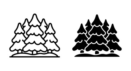Winter Forest Icons, Snow-Covered Pine Trees, Evergreen Landscape Vector Set © ZARA