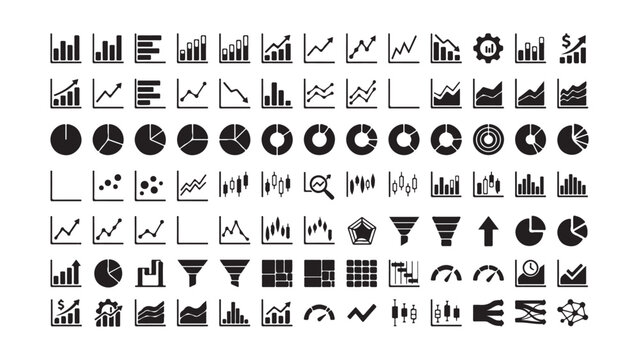 Business data visualization icon set with various charts and graphs
