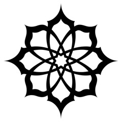 Black Geometric Islamic Pattern Icon Featuring Intricate Symmetrical Star Floral Shape Design