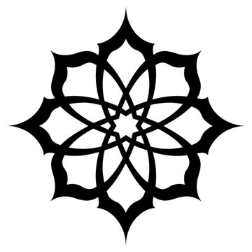 Black Geometric Islamic Pattern Icon Featuring Intricate Symmetrical Star Floral Shape Design