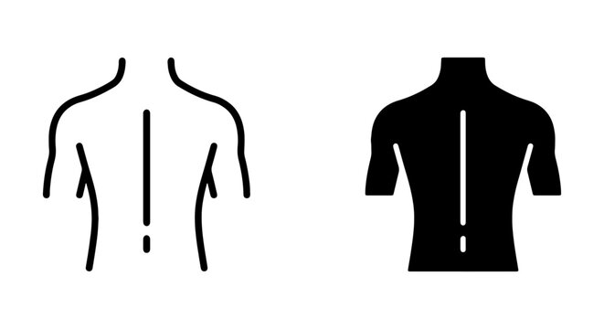 Human Back Anatomy Icons, Spine Health Silhouette, Medical Body Outline Vector