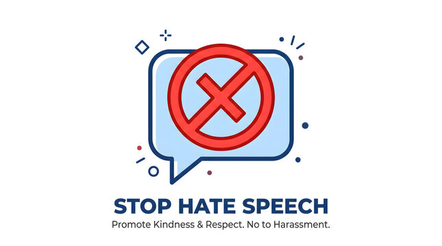 A graphic illustration promoting kindness and respect with a stop hate speech message