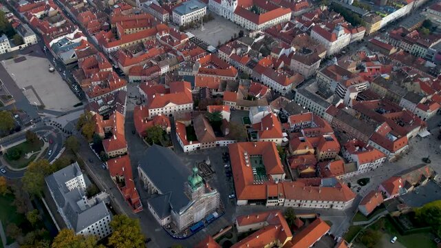 Aerial view around the old town city  Győr or Gy&ouml;r in Hungary on a cloudy autumn day