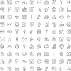 Fototapeta premium Set of minimalist line icons illustrating a wide range of concepts including business, technology, nature, food, and everyday objects, all on a clear white background