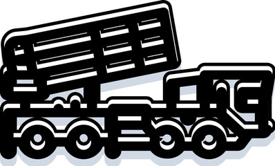 Fototapeta premium Military truck icon depicting a multiple rocket launcher, symbolizing concepts of heavy artillery, army power, security, and modern warfare, ready for deployment