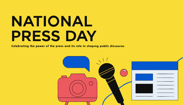 National Press Day, journalism icons, microphone, camera, newspaper vector graphics