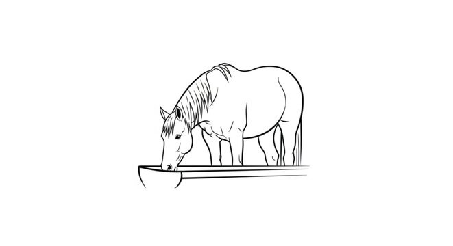 Horse Eating from a Feeding Trough.