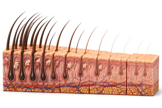 Hair Follicle Miniaturization Progression in Androgenetic Alopecia Medical Illustration