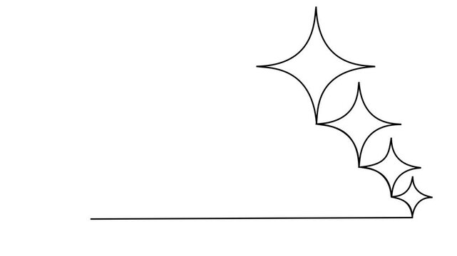 Creative abstract line art of magical star frame shape, with clean minimalist stroke on white backdrop, smooth handwriting style animation of simple continuous twinkle element asset. 4k video