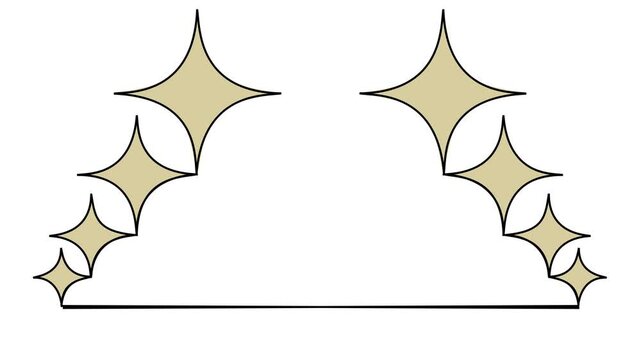 Continuous one line drawing of sparkle stars border, with minimalist black stroke on white background, abstract self drawing linear animation loop of decorative magical vector icon. 4k video