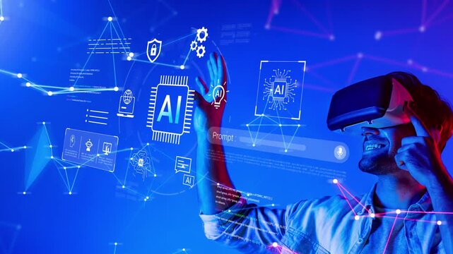 Innovative Virtual Reality Experience with Artificial Intelligence Concepts and Data Visualization Interactive Technology in a Futuristic Setting Gluon.