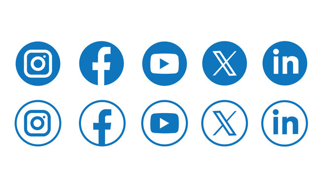 blue and white social media icons fb facebook insta youtube linkedin twitter X