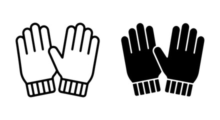 Fototapeta premium Winter Gloves Icon Set, Black and White Outline and Solid Fill Vector Graphics