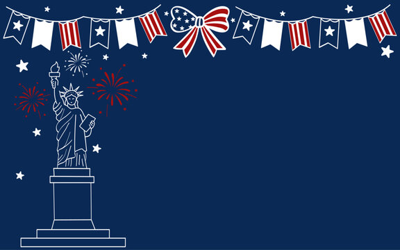 Patriotic Independence Day background with Statue of Liberty and fireworks with copy space