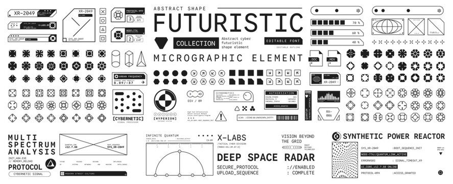 Set of Micrographic element Futuristic UI Cyber Futuristic technology modern label Collection