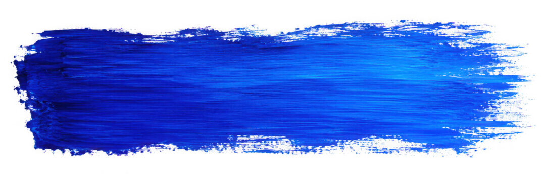 Hand painted stroke of blue paint brush isolated on white background